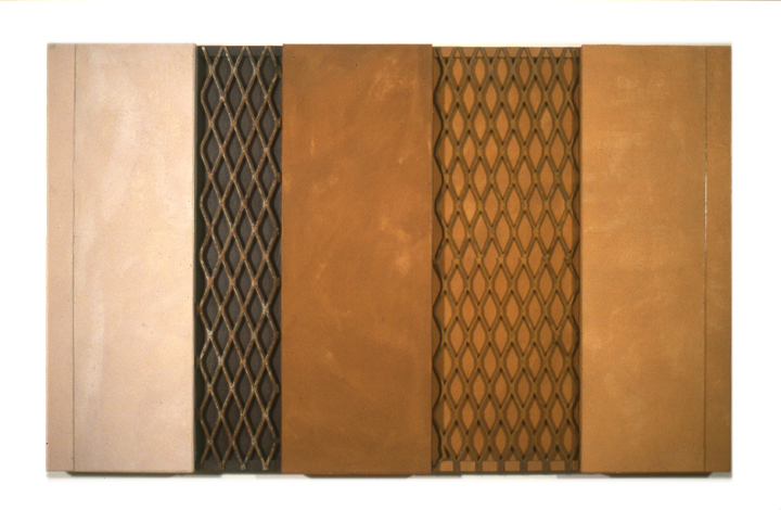 Metal Grating with White, Black and Yellow-Orange